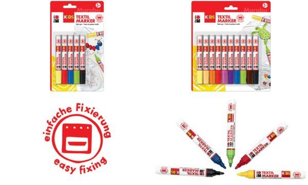 Marabu KiDS Textilmarker, 5 x 3 ml, 5er Blister (57202029)