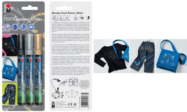 Marabu Textilmarker Textil Painter Glitter, 3er Blister (57201094)