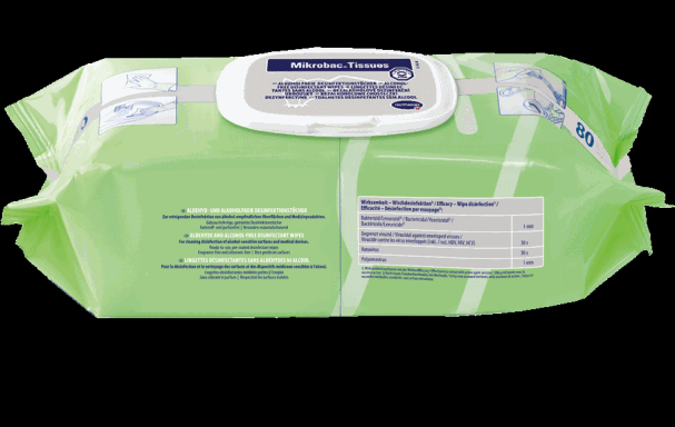 Mikrobac Tissues, Flow Pack | 80 Tücher <br>alkohol- und aldehydfreie Desinfektionstücher zur Schnelldesinfektion von Medizinprodukten und anderen Flächen