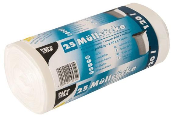 Müllbeutel, LDPE, 120l, 110x70cm, transparent