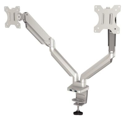 Monitorarm Platinum Doppelarm, silber 8 kg, Klemme/Kabeldurchführung