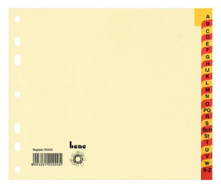 Ordnerregister, A-Z, 24 Blatt, A4 halbe Höhe, chamois, 7er-Lochung,