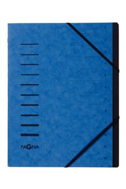 Ordnungsmappe, A4, 12-teilig, blau Aufdruck 1-12 auf dem Deckel mit Eck-