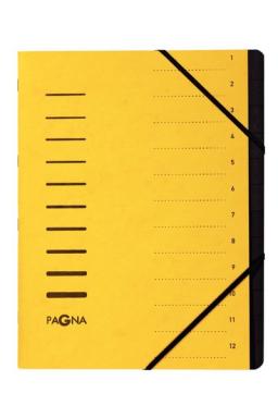 Ordnungsmappe, A4, 12-teilig, gelb Aufdruck 1-12 auf dem Deckel mit Eck-