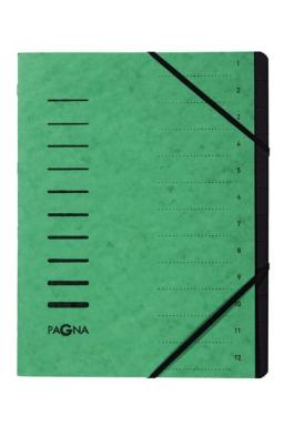 Ordnungsmappe, A4, 12-teilig, grün Aufdruck 1-12 auf dem Deckel mit Eck-