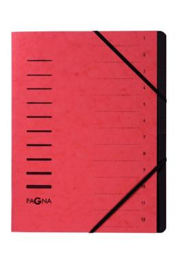 Ordnungsmappe, A4, 12-teilig, rot Aufdruck 1-12 auf dem Deckel mit Eck-