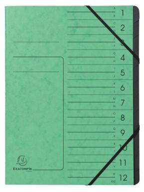 Ordnungsmappe Colorspan 12 Fächer, grün, innen schwarz