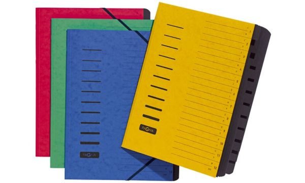 PAGNA Ordnungsmappe, DIN A4, aus Ka rton, 12 Fächer, gelb (62412205)