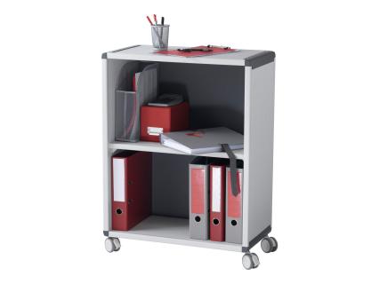 PAPERFLOW Rollwagen, 2 Fächer, grau / anthrazit aus Polystyrol, mit vier Leicht