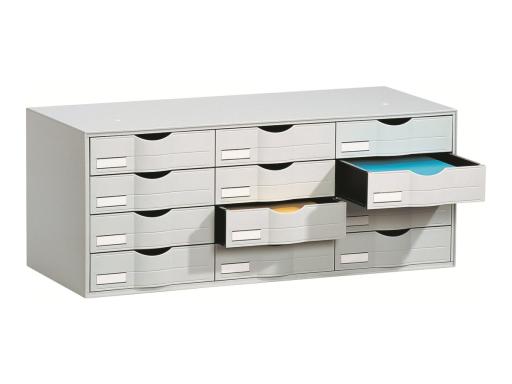 PAPERFLOW Schubladenelement, 12 Schubladen, grau aus Polystyrol, fertig montier