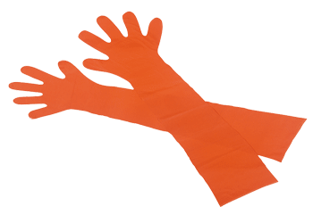 PE-Veterinärhandschuhe schulterlang, Universalgröße | 50 StückLänge ca. 90 cm, Farbe orange, nicht steril