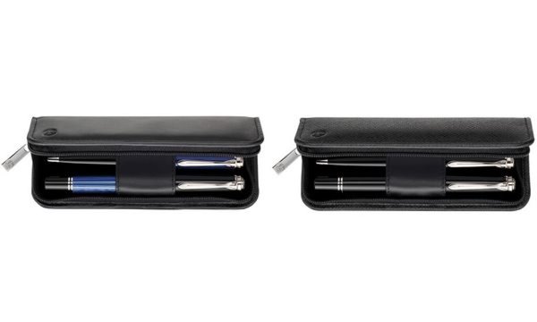 PELIKAN Lederetui für Pelikan Schreibgeräte, schwarz aus genarbtem Rindsleder, 