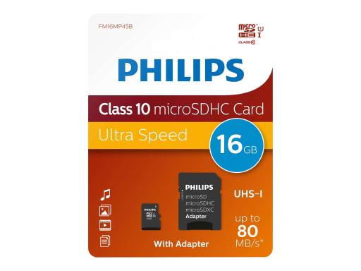 PHILIPS SD Micro SDHC Card  16GB Card Class 10 incl. Adapter
