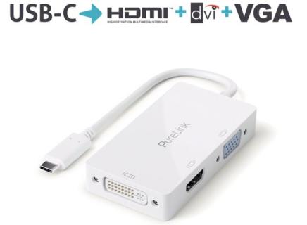 Adapter USB-C auf Multiport, weiß, DVI mit FullHD, VGA mit WUXGA, 0,10 m