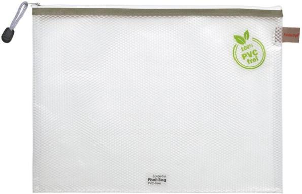 PVC-freier Reißverschluß-Beutel A4 transparent/taupe, weißer Reiß-