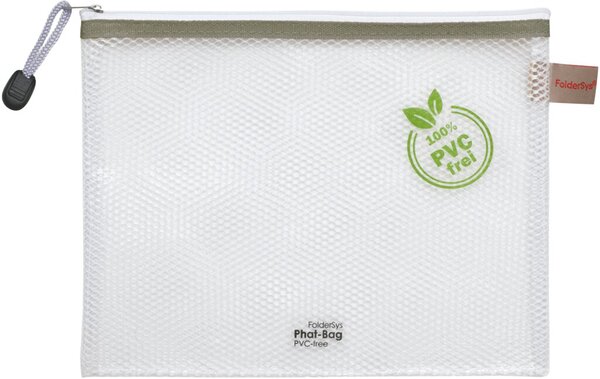 PVC-freier Reißverschluß-Beutel A5 transparent/taupe, weißer Reiß-