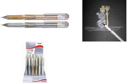 Pentel Gel-Tintenroller K230, gold, silber, weiß, Display (5103043)