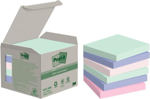 Post-it Haftnotizen Recycling, 76 x 76 mm, 4-farbig