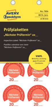 Prüfplakette nächster Prüftermin rot, Ø 30 mm, Jahreszahl 20.. zum Selber-