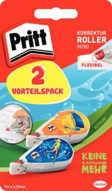 Pritt Korrekturroller Mini, 2er Pack Einweg mit Schutzkappe