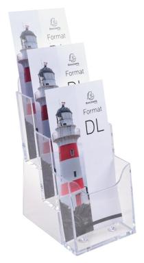 Prospekthalter DL glasklar, 3 Fächer hochformat, aus einem Guss gefertigt