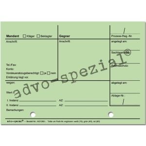 Prozessregister-Karteikarten, Einzelkarte, grün