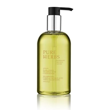 Pure Herbs Shampoo Hair & Body | 300 ml Spenderflasche mit Rosmarin, Melisse und Thymian Extrakt