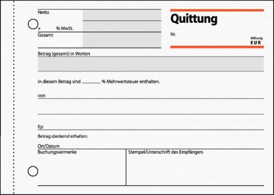 Quittung A6 quer m. Blaupapier und Sicherheitsdruck
