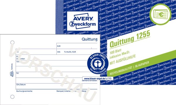 Quittung mit Mwst., Recycling, A6 quer, 100 Blatt