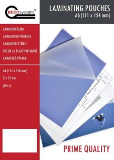 Laminierfolien 154x111mm, A6 Stärke: 2 x 75 mic, glänzend
