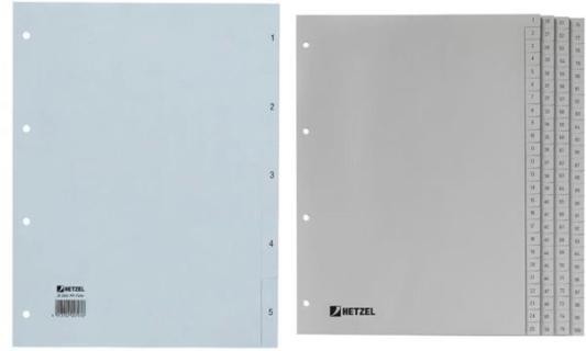 REXEL HETZEL Kunststoff-Register, Zahlen, A4, 1-52, PP, grau 52-teilig, 0,11 mm