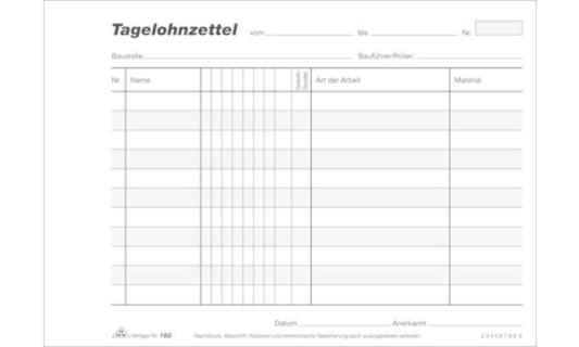 RNK Verlag Vordruck Tagelohnzettel , Block, SD, DIN A5 quer (6530034)