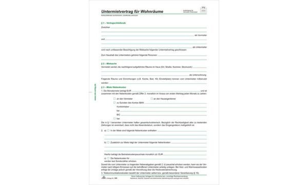 RNK Verlag Vordruck Untermietvertr ag für Wohnräume, DIN A4 (6530340)