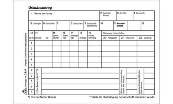 RNK Verlag Vordruck Urlaubs- und F reistellungsantrag (6530035)