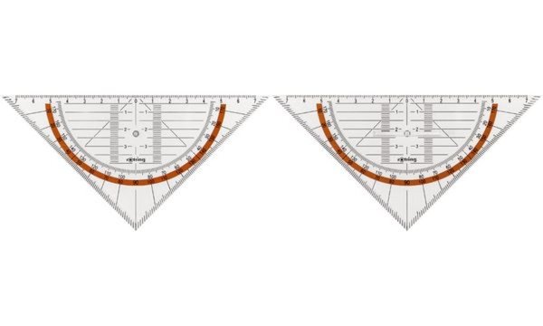 ROTRING Geo-Dreieck Centro mit Griff, Hypotenuse: 250 mm glasklar, gegenläufige
