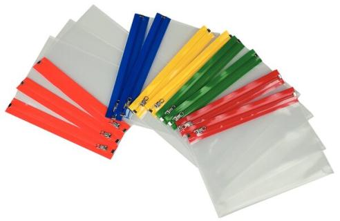 Gleitverschlussbeutel A4, transparent PE, Zip-Leiste in 5 Farben
