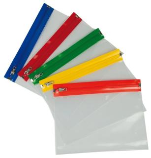Gleitverschlussbeutel A6, transparent PE, Zip-Leiste in 5 Farben