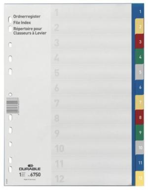 Register A4 mit geprägten, farbigen Taben 1-12, EDV Beschriftbares
