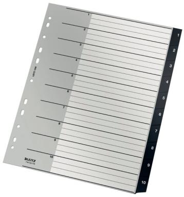Register Recycle PP, A4, 1-10, schwarz 10 Blatt, Universallochung, Deckblatt,