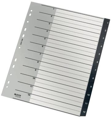 Register Recycle PP, A4, 1-12, schwarz 12 Blatt, Universallochung, Deckblatt,
