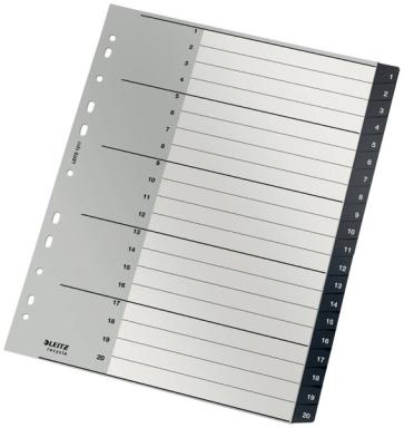 Register Recycle PP, A4, 1-20, schwarz 20 Blatt, Universallochung, Deckblatt,