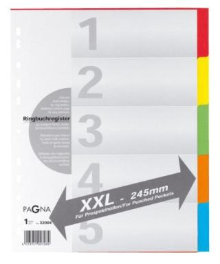 Register überbreit 5-teilig farbigem Karton, 5-farbig mit
