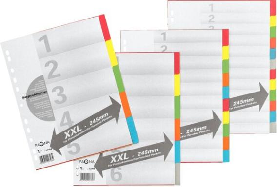 Register überbreit 6-teilig farbigem Karton, 6-farbig mit