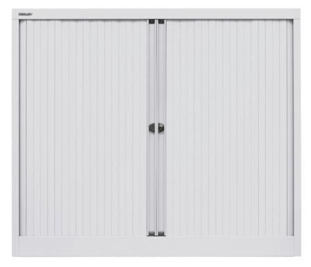 Rollladenschrank, 2 Fachböden, 2,5 Ordnerhöhen, lichtgrau