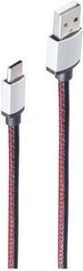 S-CONN USB Ladekabel USB A-ST auf USB C-ST Leder schwarz 0,9m (14-50099)