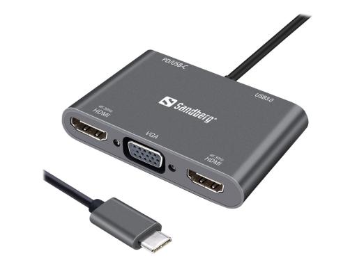 SANDBERG USB-C Dock 2xHDMI+1xVGA+USB+PD