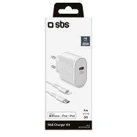 SBS PD-Reiselader USB Typ C 20W inkl. Lightning auf USB-C Kabel, weiß (TETRKITP