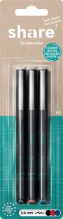 Tintenroller schwarz,rot,blau, share 3er-Blister