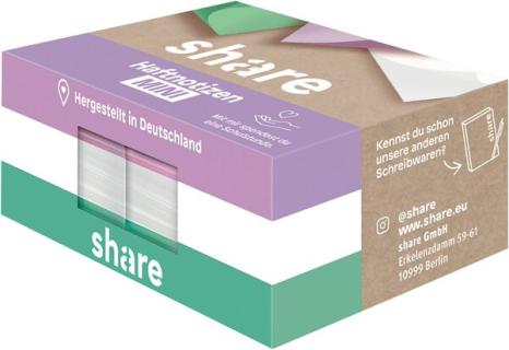 Haftnotizblock Mini 6x100 Blatt, share 2x weiß, 2x pastellviolett,