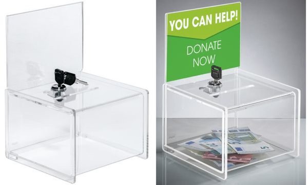 SIGEL Aktionsbox mit Einwurf, Schloss VA151 Transparent (B x H x T) 150 x 150 x